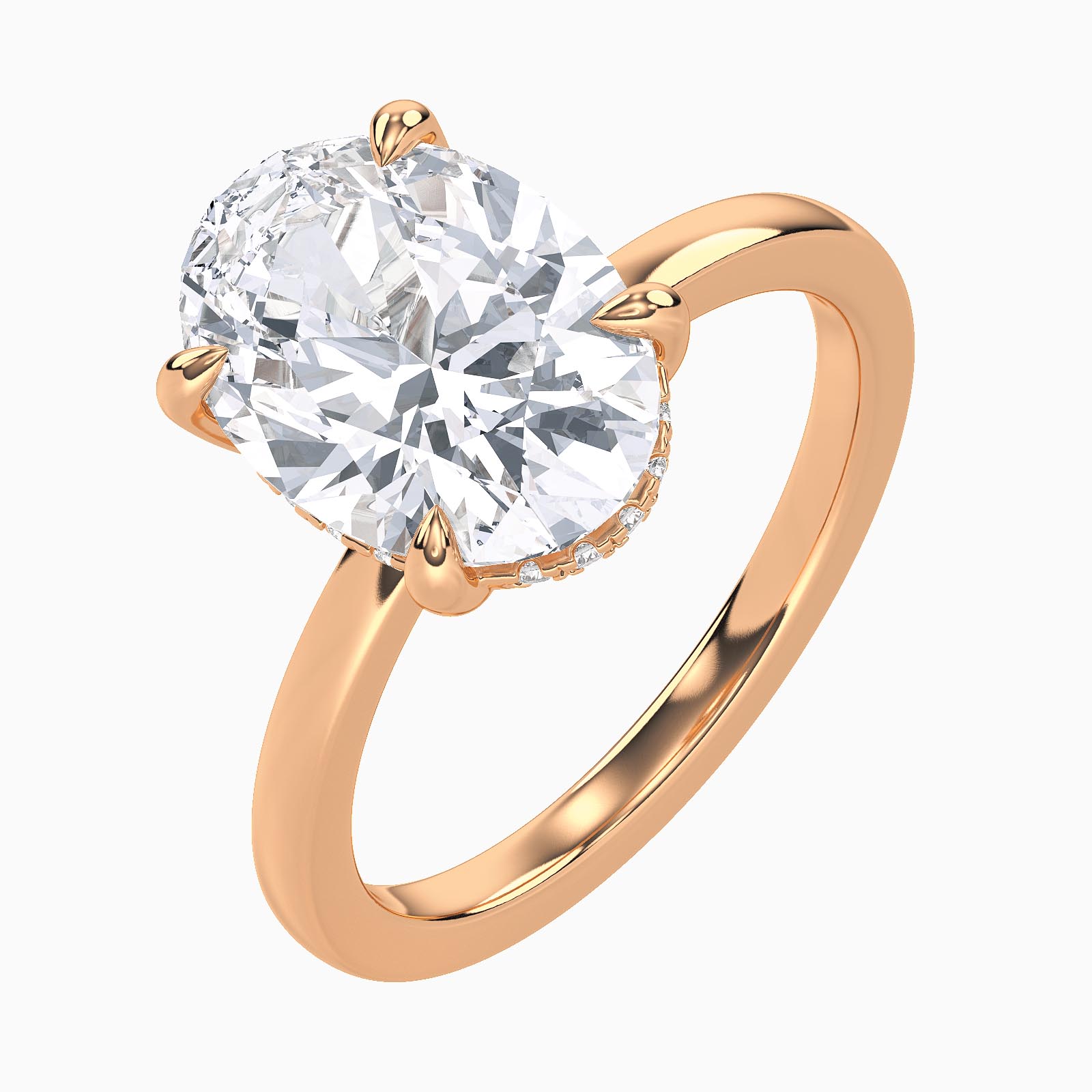 3.10 Carat Whisper Thin Lab Diamond Solitaire Engagement Ring - IGI Certified - Hidden Halo - 14k Gold render