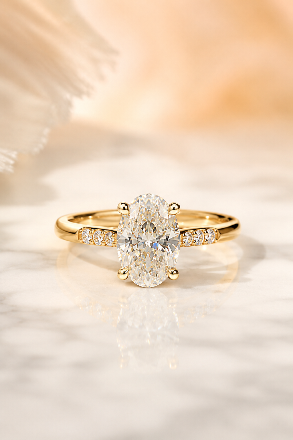 Oval Lab Grown Diamond Engagement Ring – Cathedral Trio Pavé 14K Gold – IGI Certified E VVS2