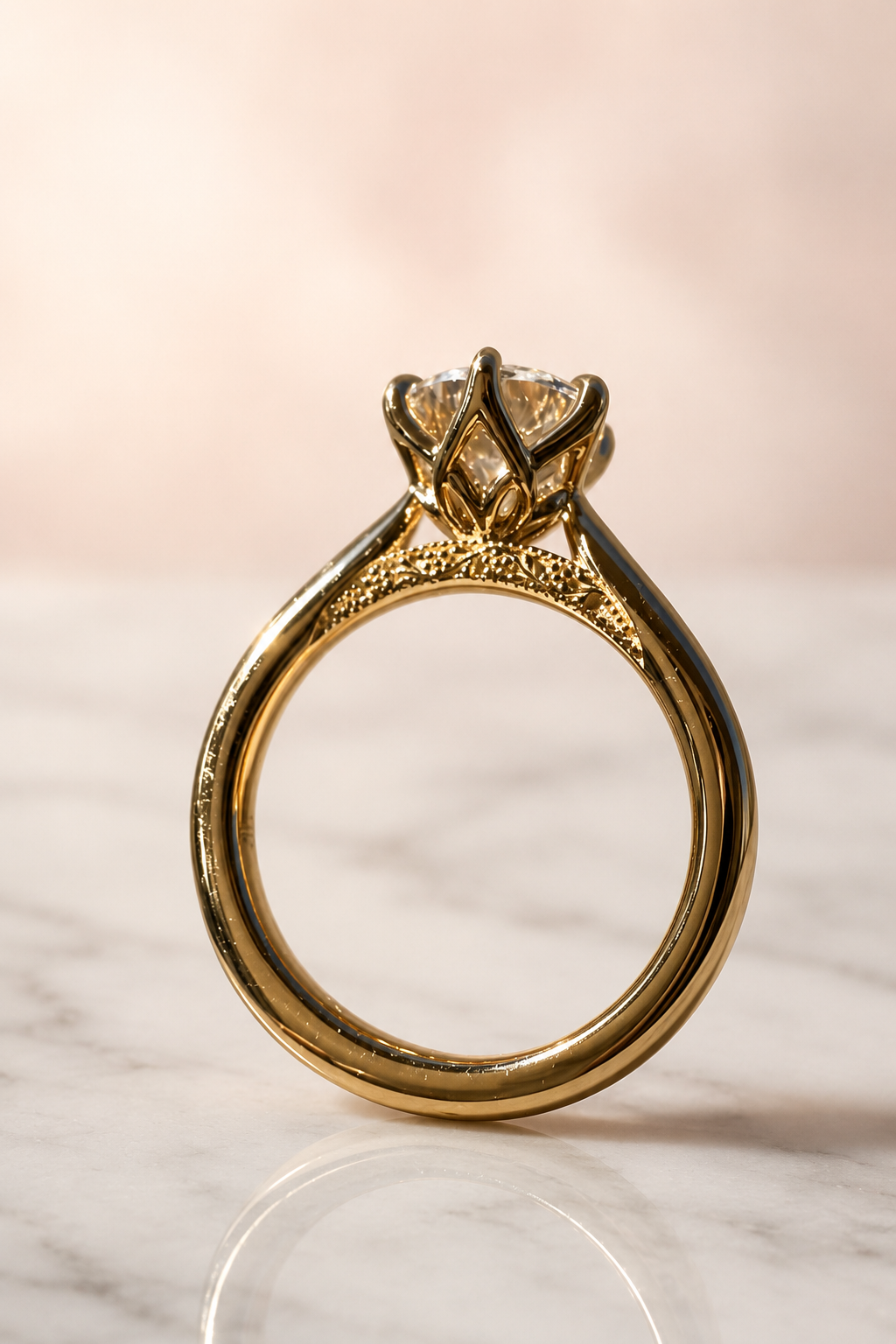Portuguese Cut Lab Grown Diamond Engagement Ring – Floral Solitaire 14K Gold