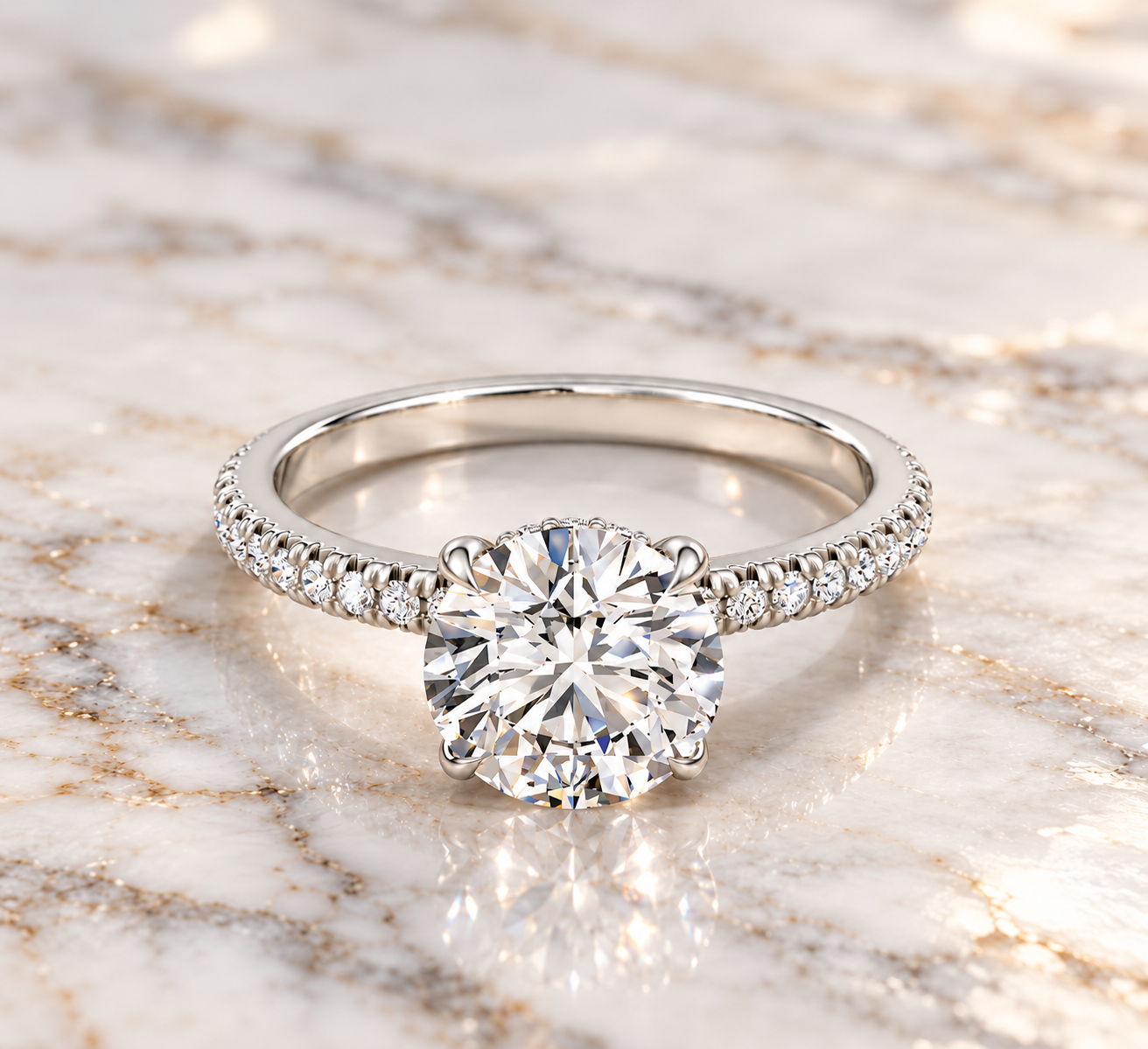 Round Cut Lab Grown Diamond Engagement Ring Floating Solitaire 18K White Gold IGI Certified