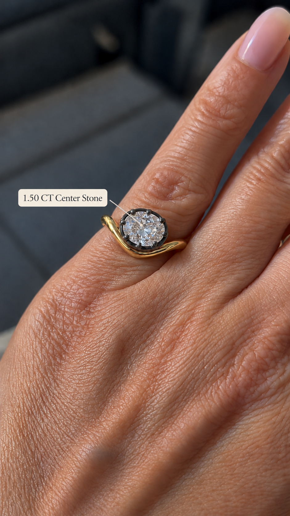 Oval Lab Grown Diamond Pinky Ring Bezel-Prong 14K Yellow & Black Gold IGI Certified
