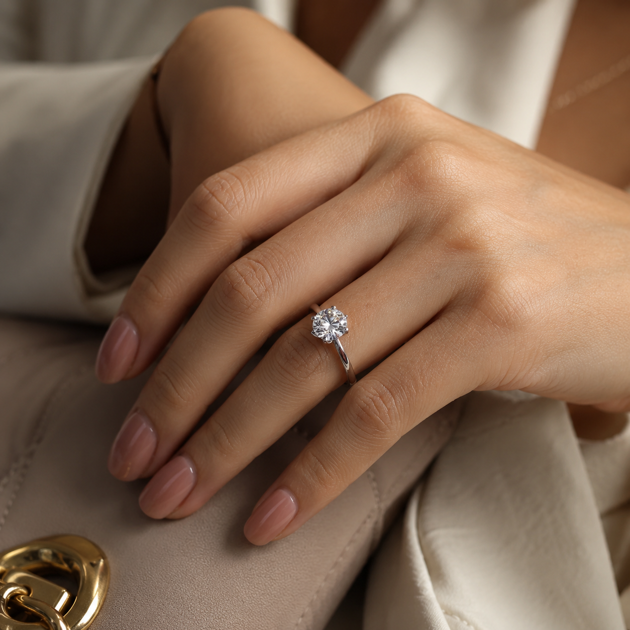 Round Lab Grown Diamond Engagement Ring Solitaire Tulip Basket 14K Gold IGI Certified 2 Carat EVVS2