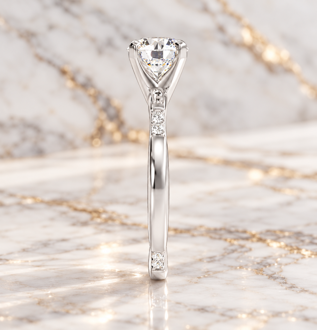 Round Lab Grown Diamond Engagement Ring 14K White Gold IGI Certified