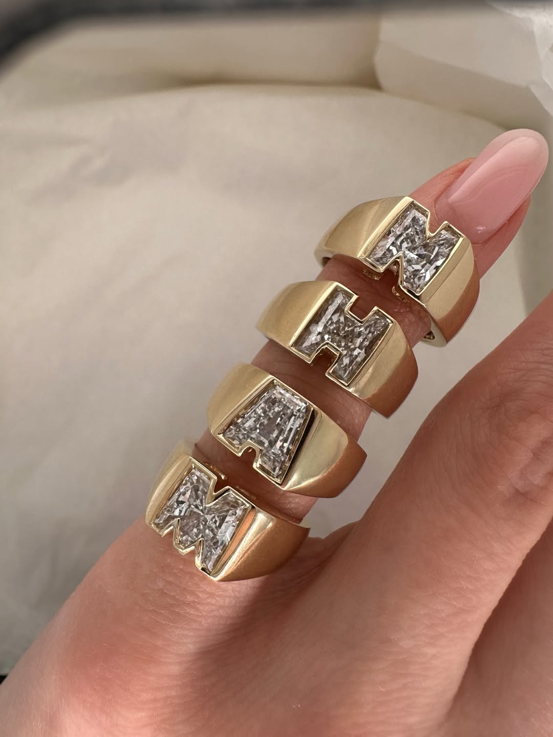Custom letter diamond rings